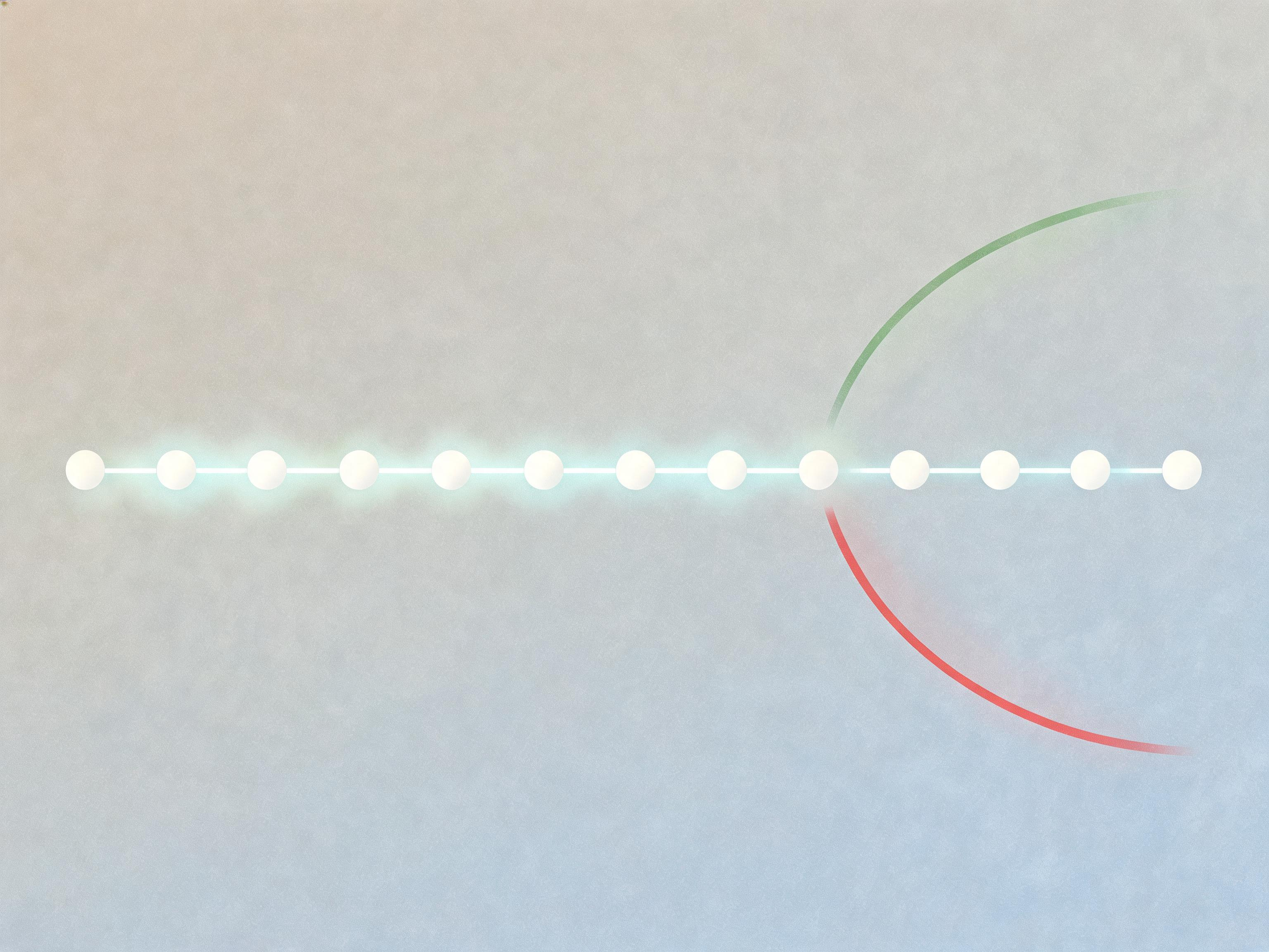 Abstract timeline of twelve connected renewal points branching into two diverging paths.